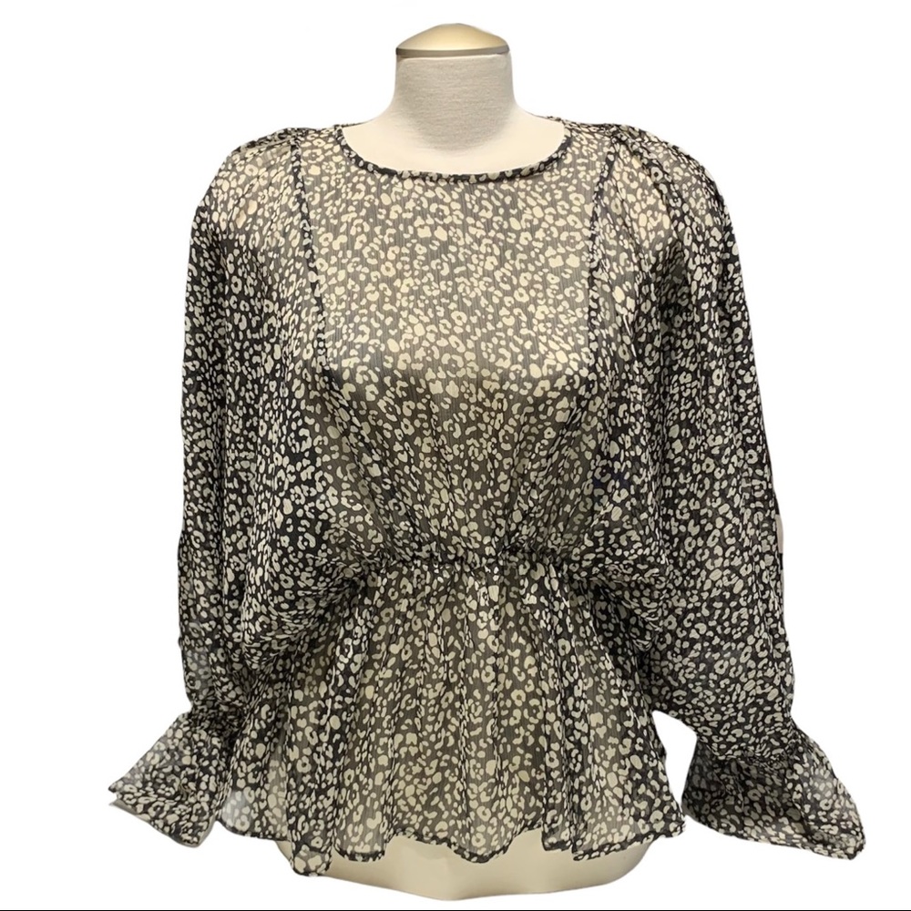 Grade & Gather Black Floral Boho Sheer Longsleeves Top Size S